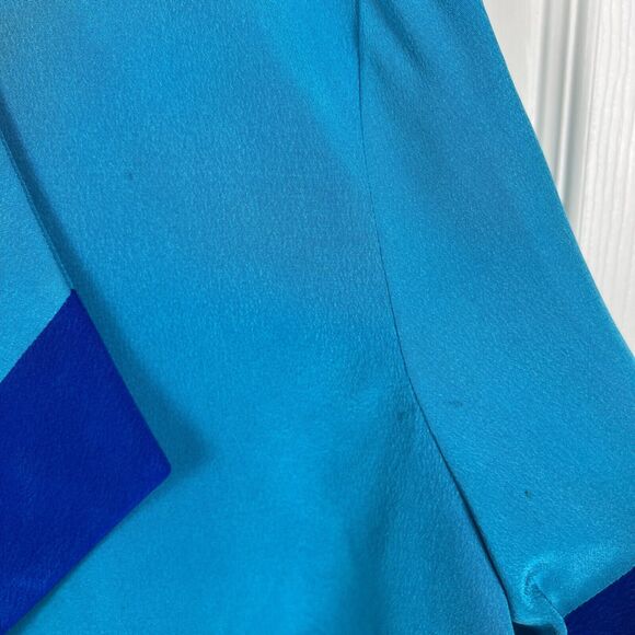Vintag 90s Maggie London by Kenneth Nolan 100% Silk Cropped Blue Blazer Size 6 - Picture 3 of 7